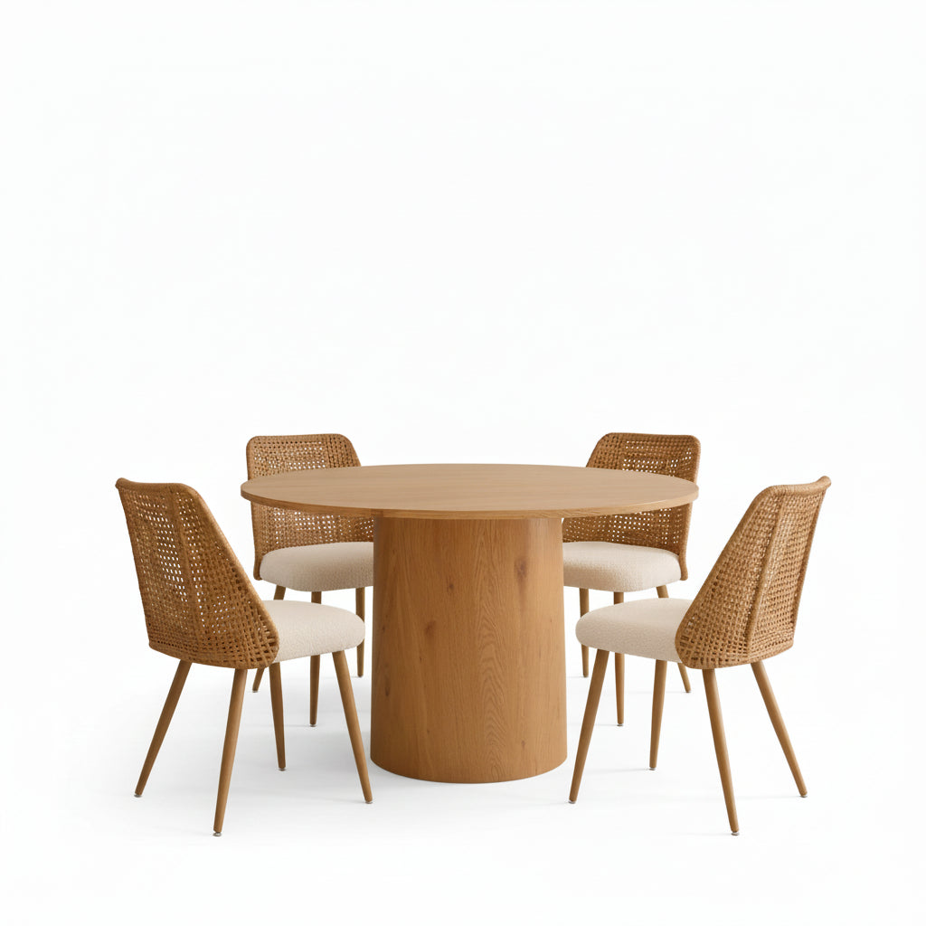 Alexandrina 4 - Person Dining Table Sets with 41.5'' round Table & 4 Boucle Fabric Chairs