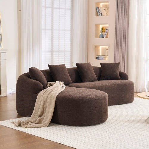 Full-Compression Chenille L-Shape Sectional Sofa – Brown Modular Chaise, 30D High-Density, 900 lbs Capacity