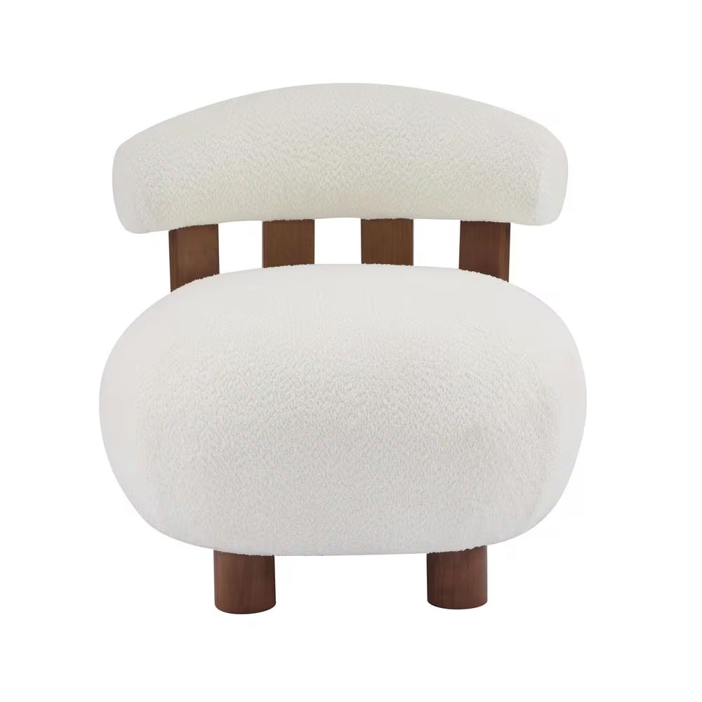 Amelia off White and Walnut Boucle Fabric Upholstered Accent Slipper Chair, Solid Wood