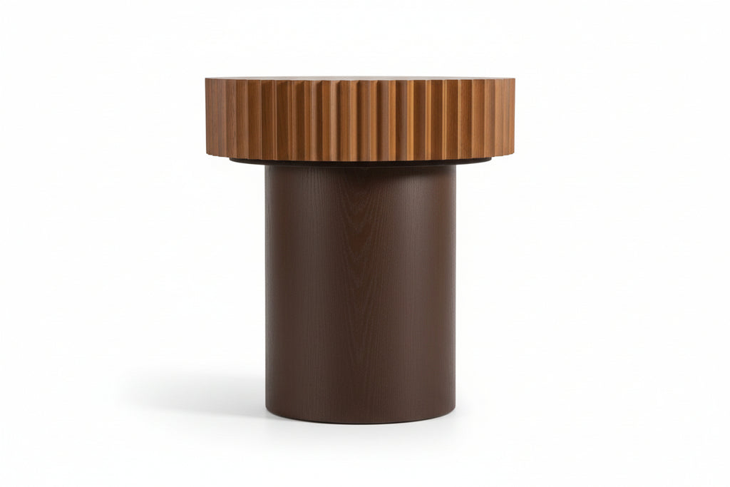 Handcrafted Round Nesting Coffee Table Set of 2 — Wave-Edge Wooden Fluted Design