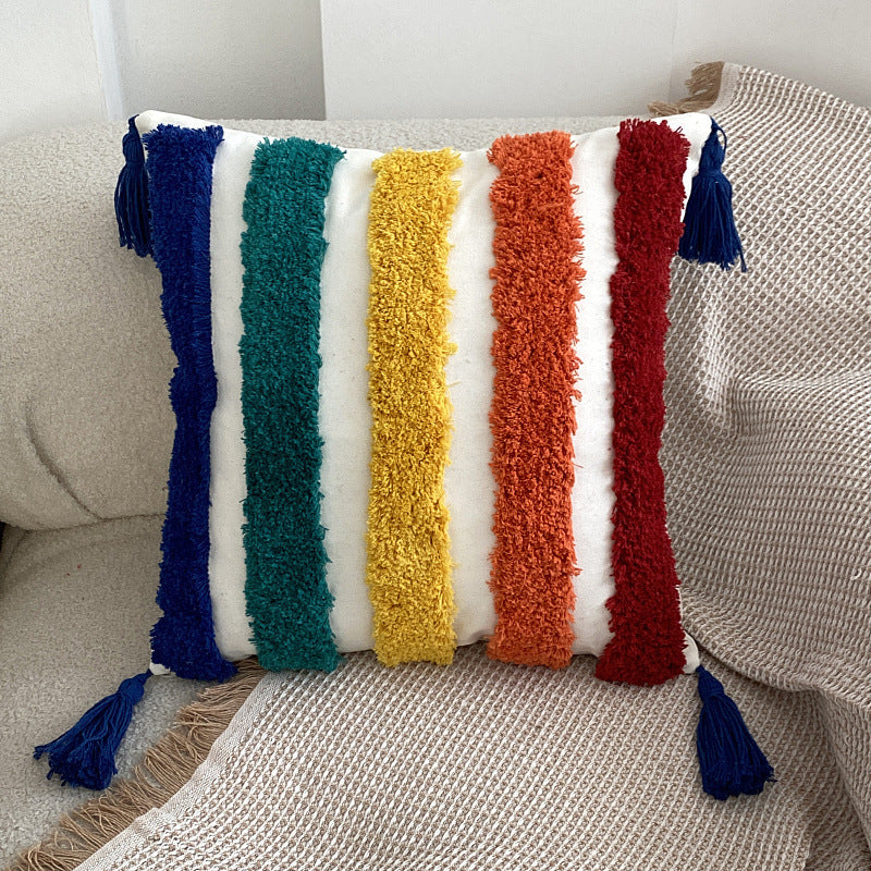 Living Room Home Fashion Rainbow Tufted Pillow Cover