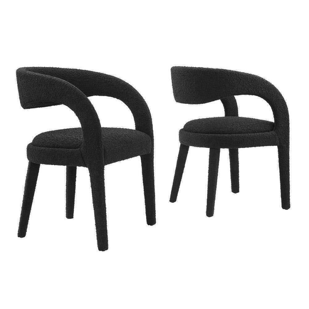 Pinnacle Boucle Upholstered Dining Chair Set of 2 in Black