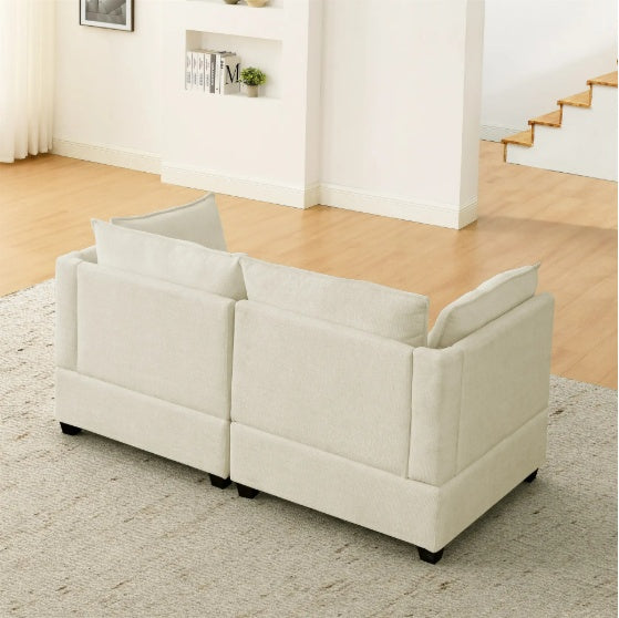 2-Piece Chenille Fabric Sofa Set – 3-Seater & Loveseat | Beige-White Luxury Comfort