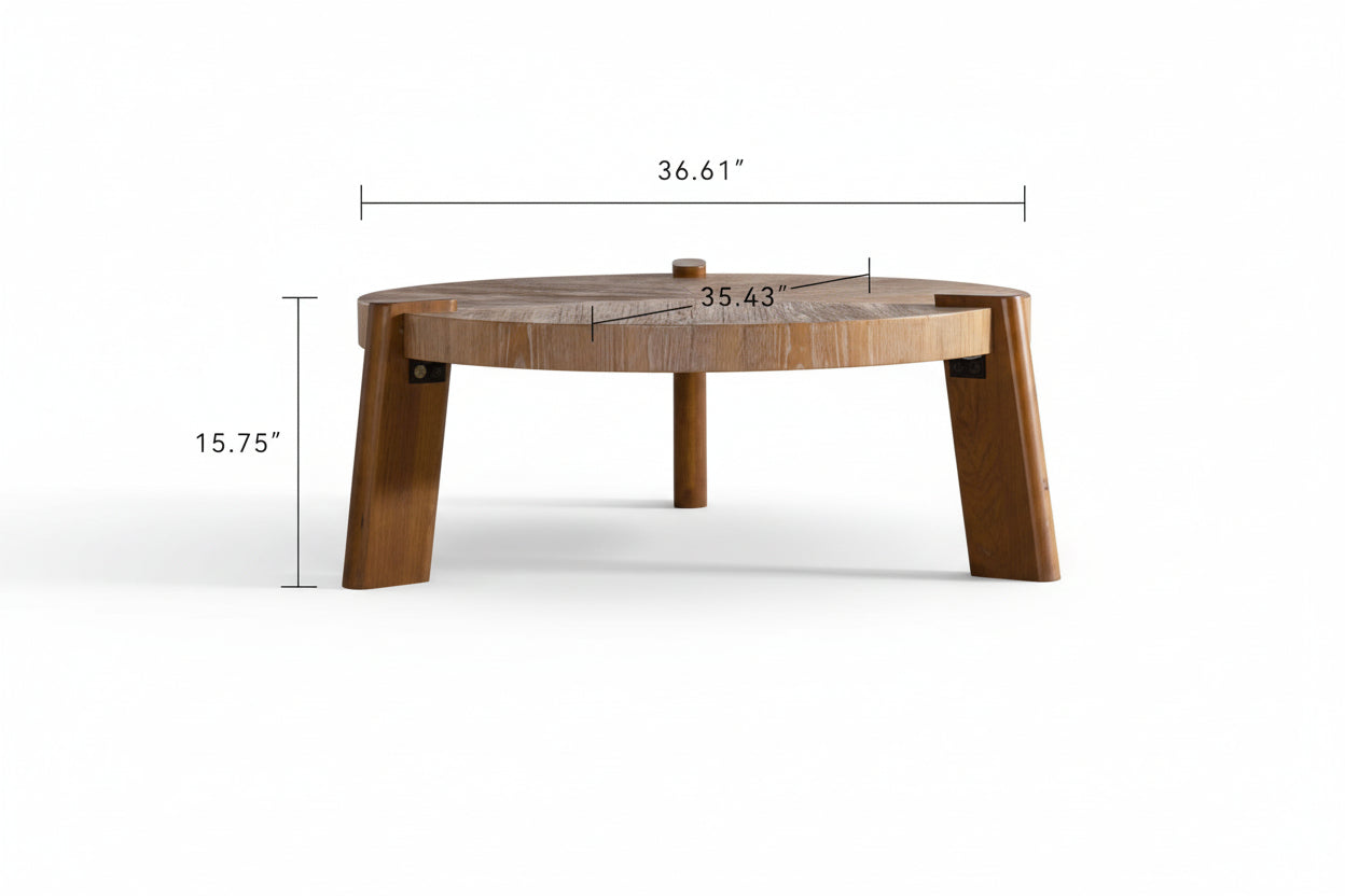 Rustic Natural Wood Round Coffee Table
