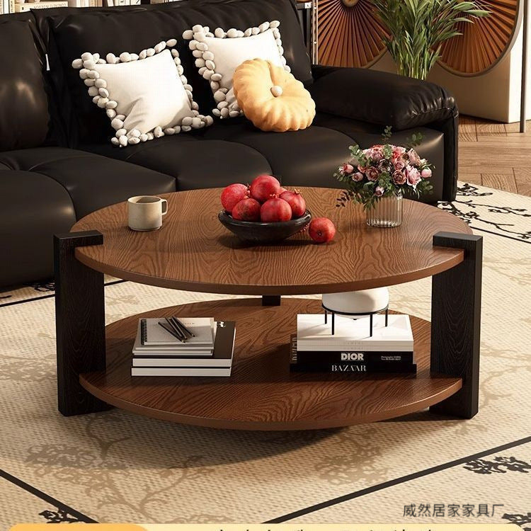 Middle Ancient Style Solid Wood Black Walnut Color Circular Small Coffee Table