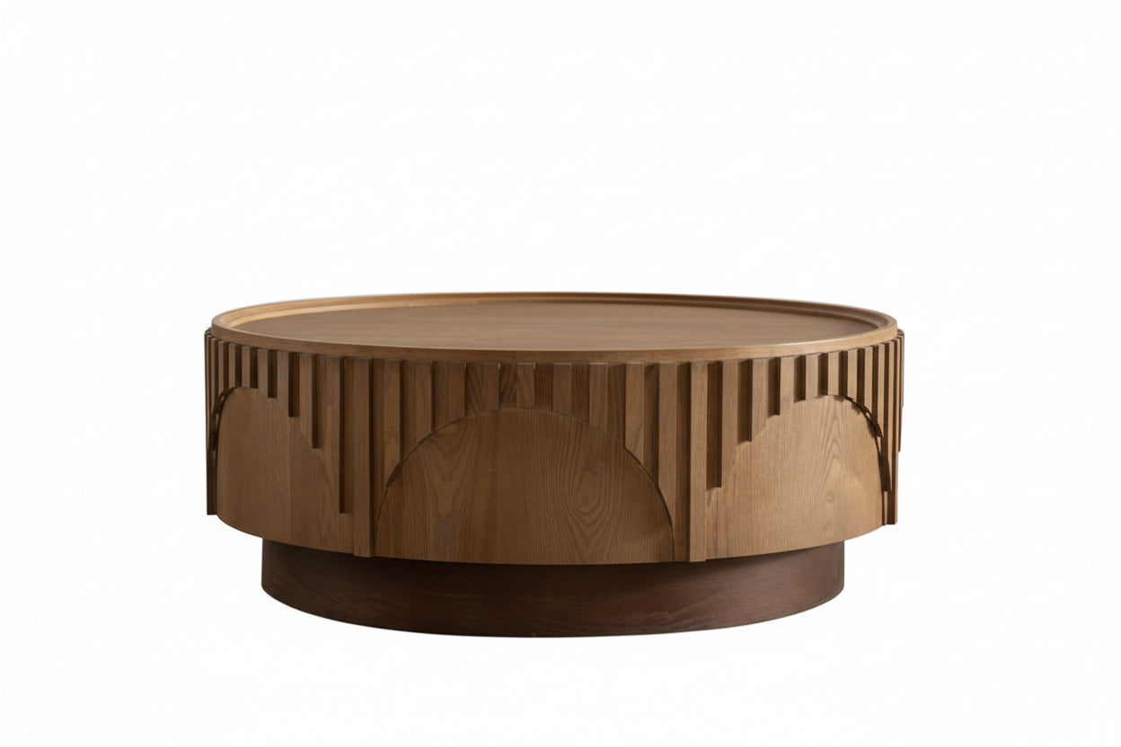 Round Solid-Wood Veneer Coffee Table