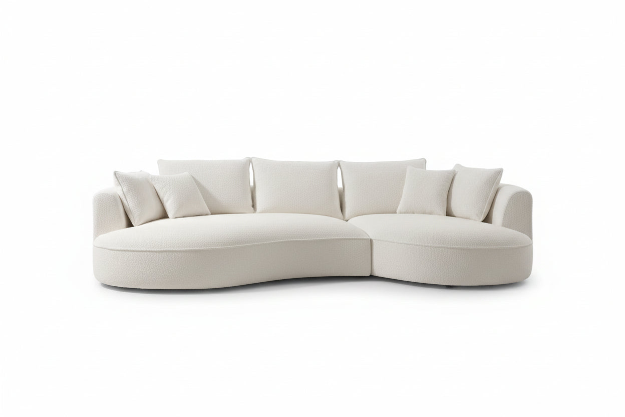 125" Modern Curved Sectional Sofa Couch with Chaise, Upholstery Boucle Sofa Couch with Pillows,Sectional Boucle Fabric Couch for Living Room