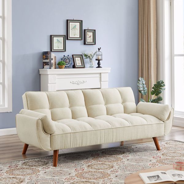 Beige Linen Sofa Lounge Chair — Adjustable Backrest & Easy Assembly | Seraph & Stone