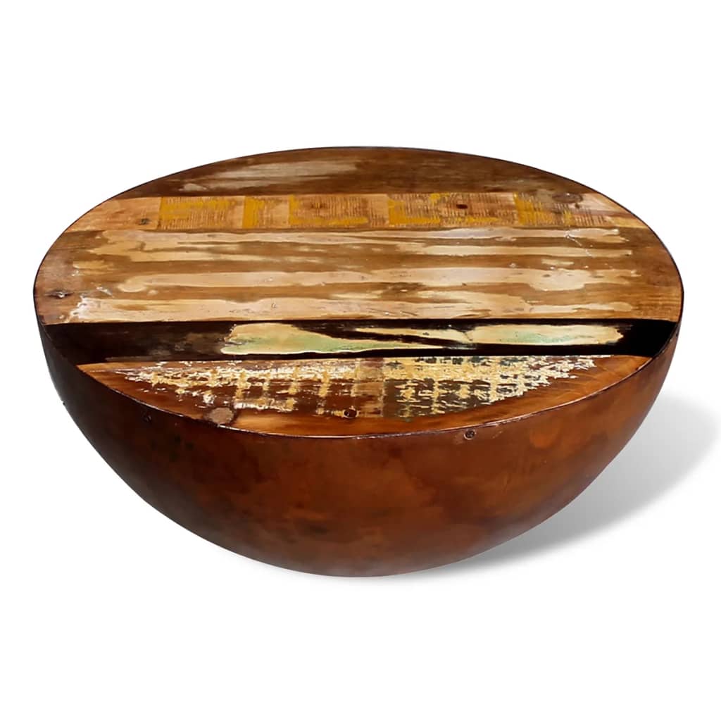 Rustic Bowl-Shaped Solid Reclaimed Wood Coffee Table
