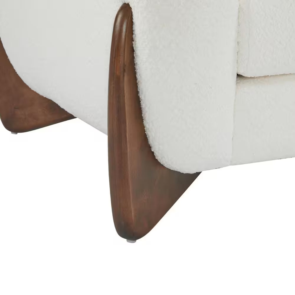 Irlas Modern Upholstered Boucle Club Chair, Birch Wood, White plus Walnut