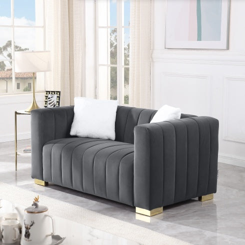 Modern Channel Chesterfield-Style Loveseat – Grey Velvet | Seraph & Stone