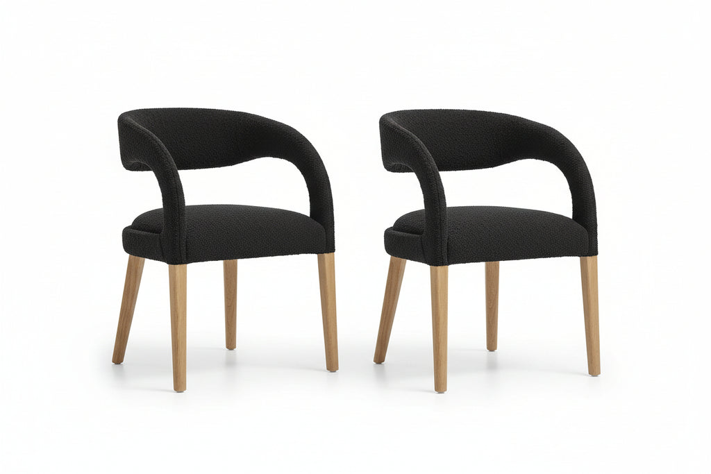 Pinnacle Boucle Upholstered Dining Chair Set of 2 in Black