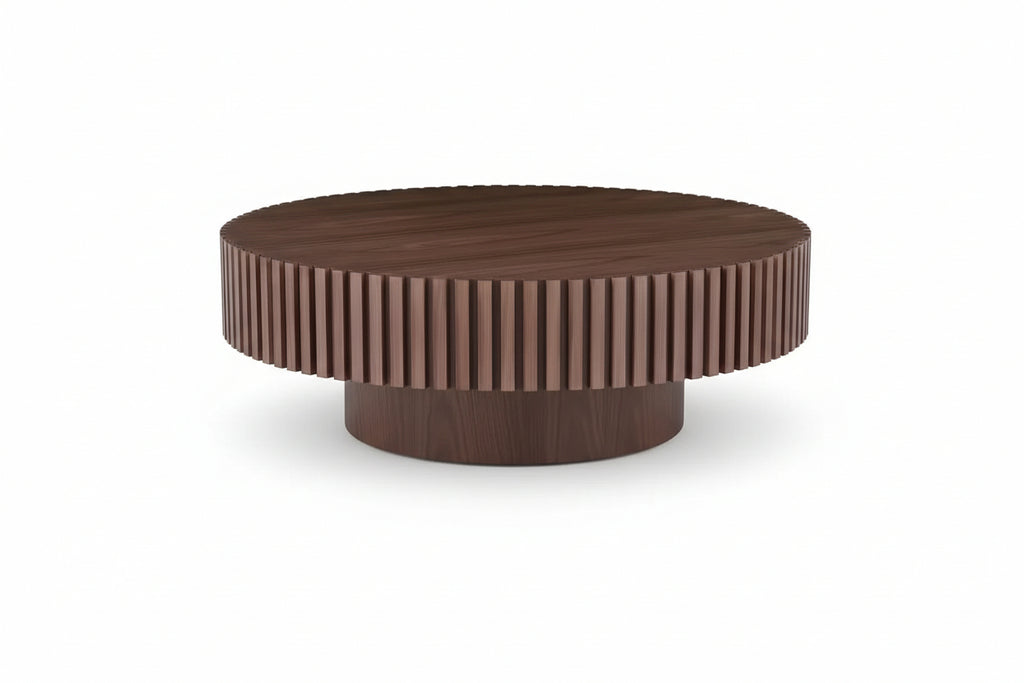 WALNUT MDF Coffee Table 31.49 In. Modern Handcraft Drum Outdoor Coffee Table round Wood Coffee Table