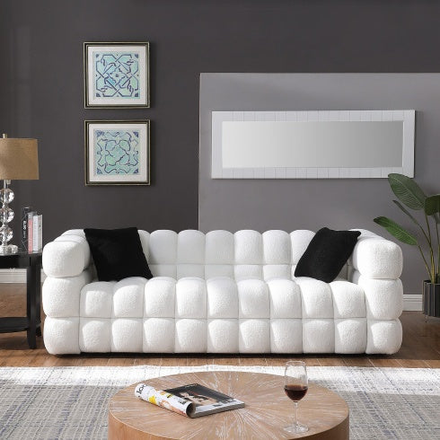3-Seater Marshmallow Bouclé Sofa – 84.3″ Length, Deep Comfort White