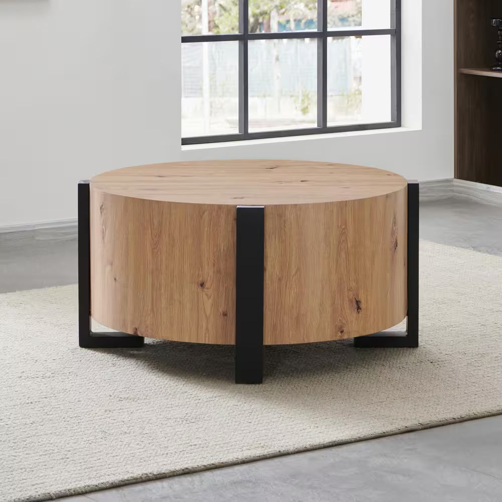 Darcie 36 In. Natural Faux Wood round Cocktail Coffee Table