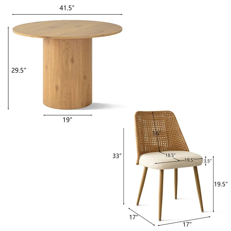 Alexandrina 4 - Person Dining Table Sets with 41.5'' round Table & 4 Boucle Fabric Chairs