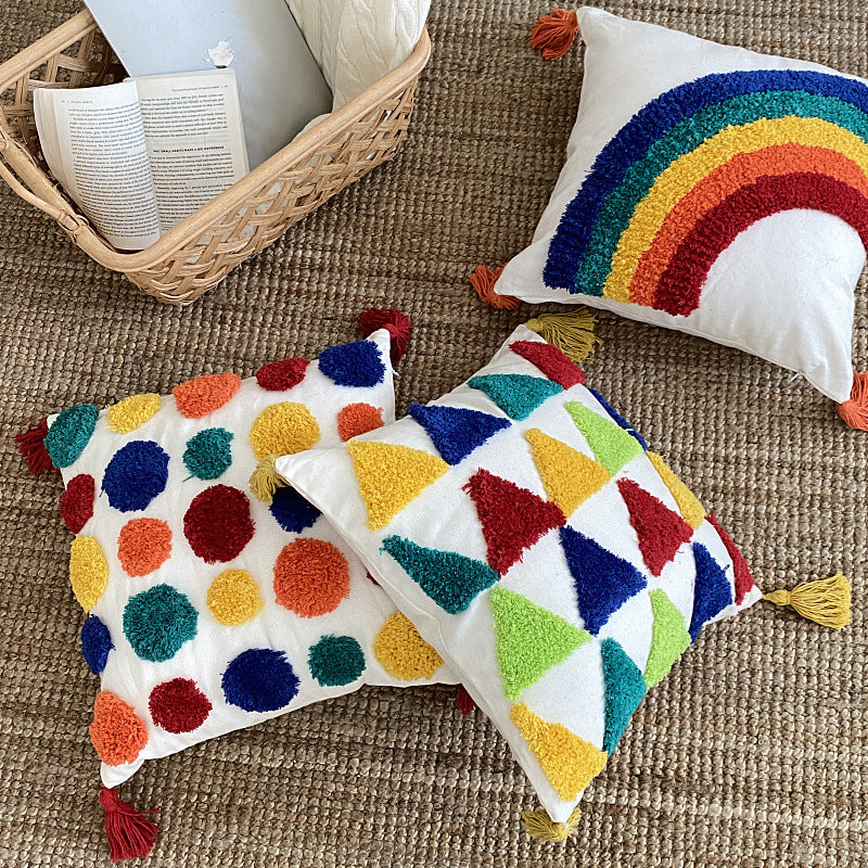 Living Room Home Fashion Rainbow Tufted Pillow Cover