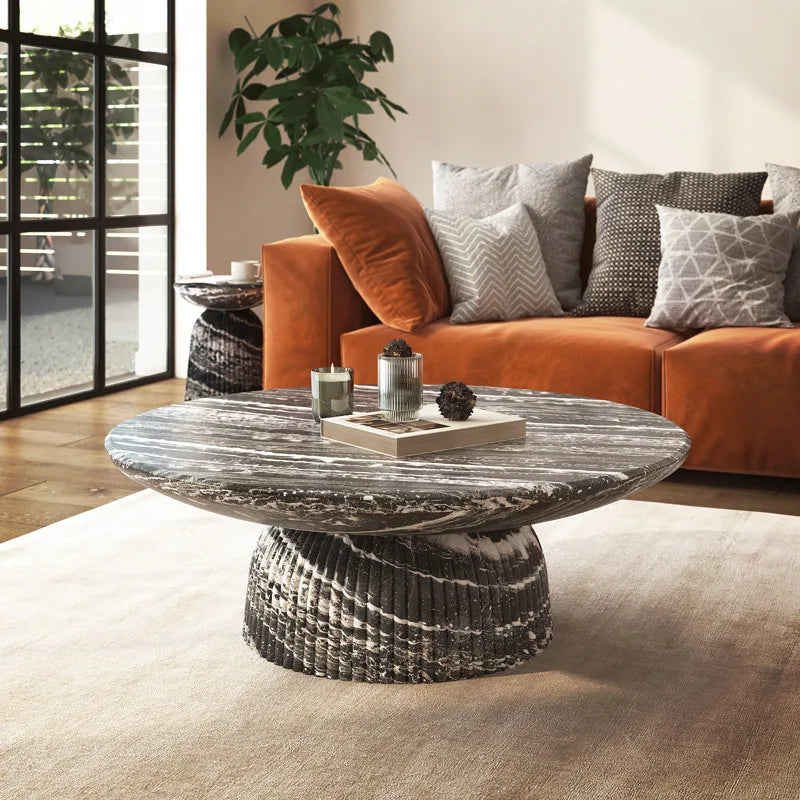 Maddox Single round Coffee Table Stone Marble Effect