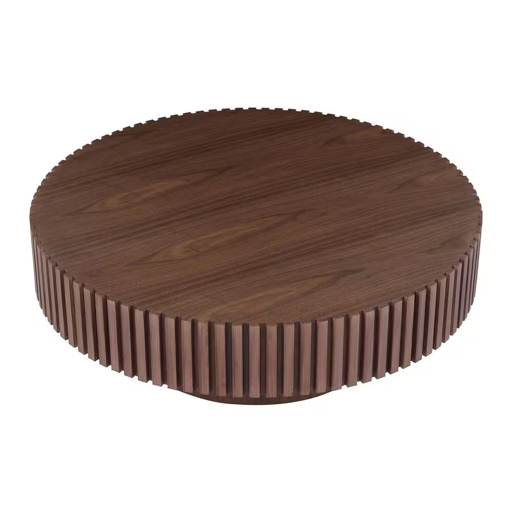 WALNUT MDF Coffee Table 31.49 In. Modern Handcraft Drum Outdoor Coffee Table round Wood Coffee Table