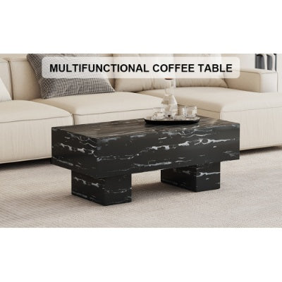The Black Coffee Table Has Patterns. Modern Rectangular Table, Suitable For Living Rooms And Apartments. 43.3X21.6X17.2