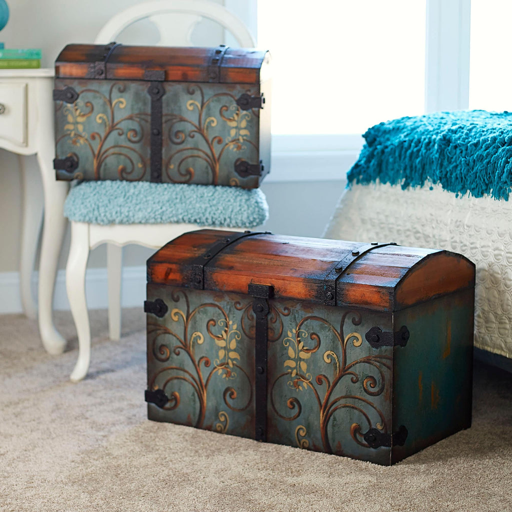 Decorative Trunk with Metal Accents and Lid with Latch - 14.5"L X 23.5"W X 16.0"H