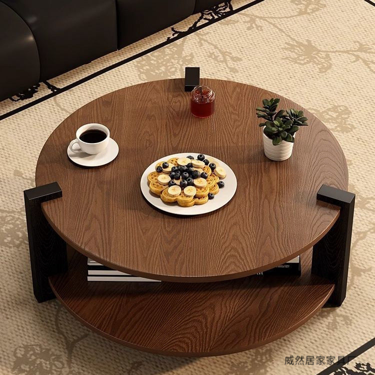 Middle Ancient Style Solid Wood Black Walnut Color Circular Small Coffee Table