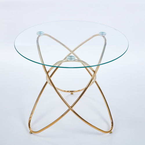 Dining Table With Golden Metal Leg And Tempered Glass,Modern Space Saving Kitchen Table For Living Room,golden Color Metal Legs