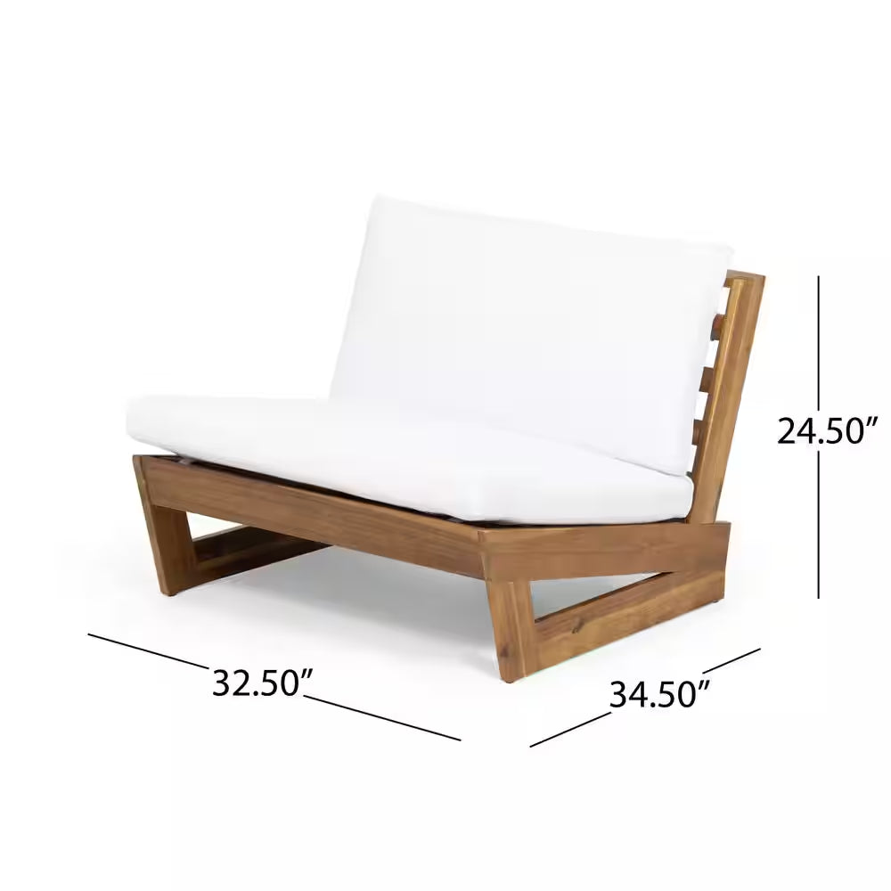 Figi Teak Wood Outdoor Patio Lounge Chair with White Cushion