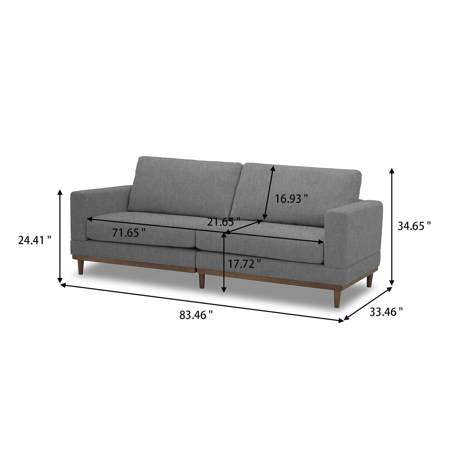 Springwood Wood Frame 83.46" Couch, Gray