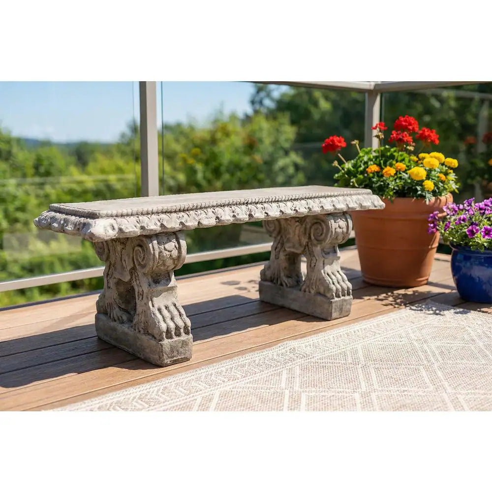 Rope Edge Concrete Garden Bench with Claw Legs