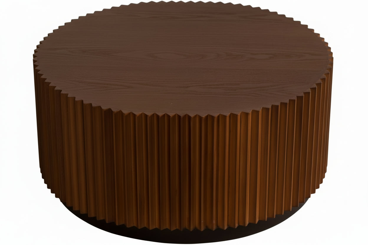 Handcrafted Round Nesting Coffee Table Set of 2 — Wave-Edge Wooden Fluted Design
