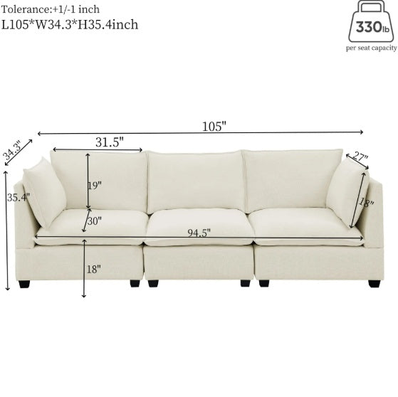 2-Piece Chenille Fabric Sofa Set – 3-Seater & Loveseat | Beige-White Luxury Comfort