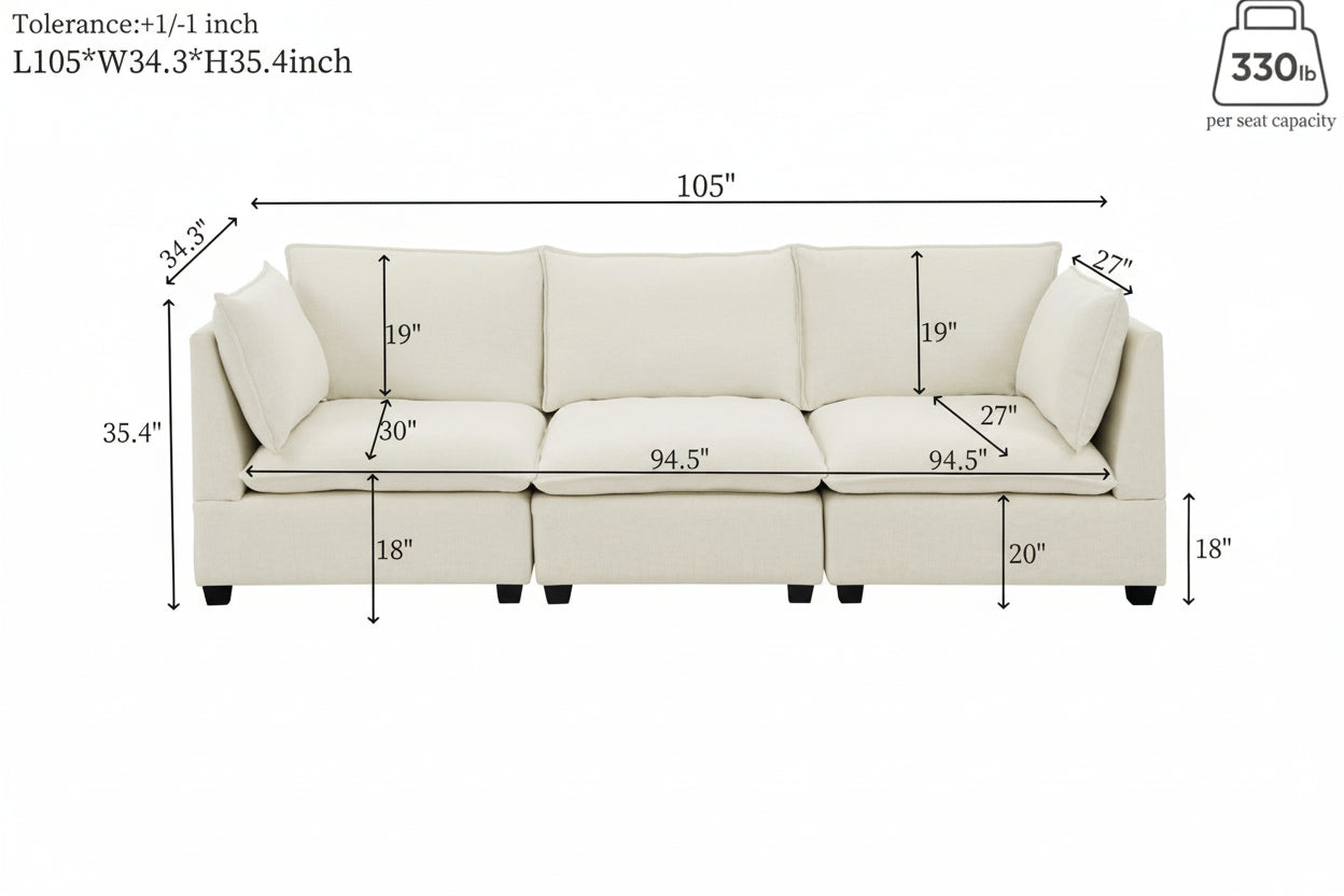 Chenille Sofa Set – Loveseat | Beige-White Luxury Comfort