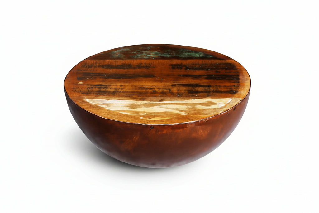 Rustic Bowl-Shaped Solid Reclaimed Wood Coffee Table