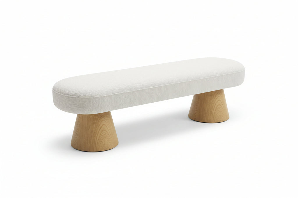 Beige Bouclé Upholstered Entryway Bench