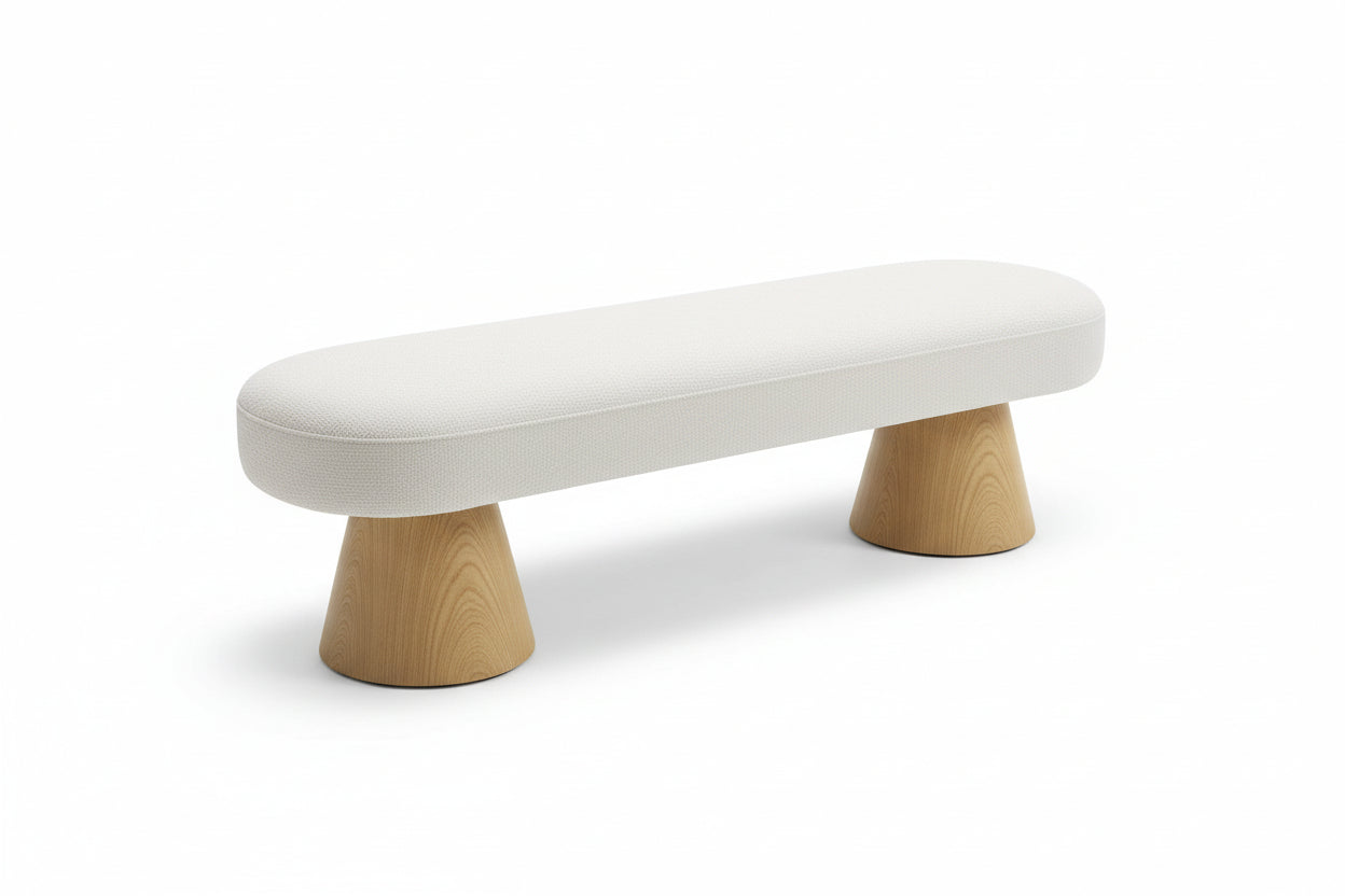 Beige Bouclé Upholstered Entryway Bench