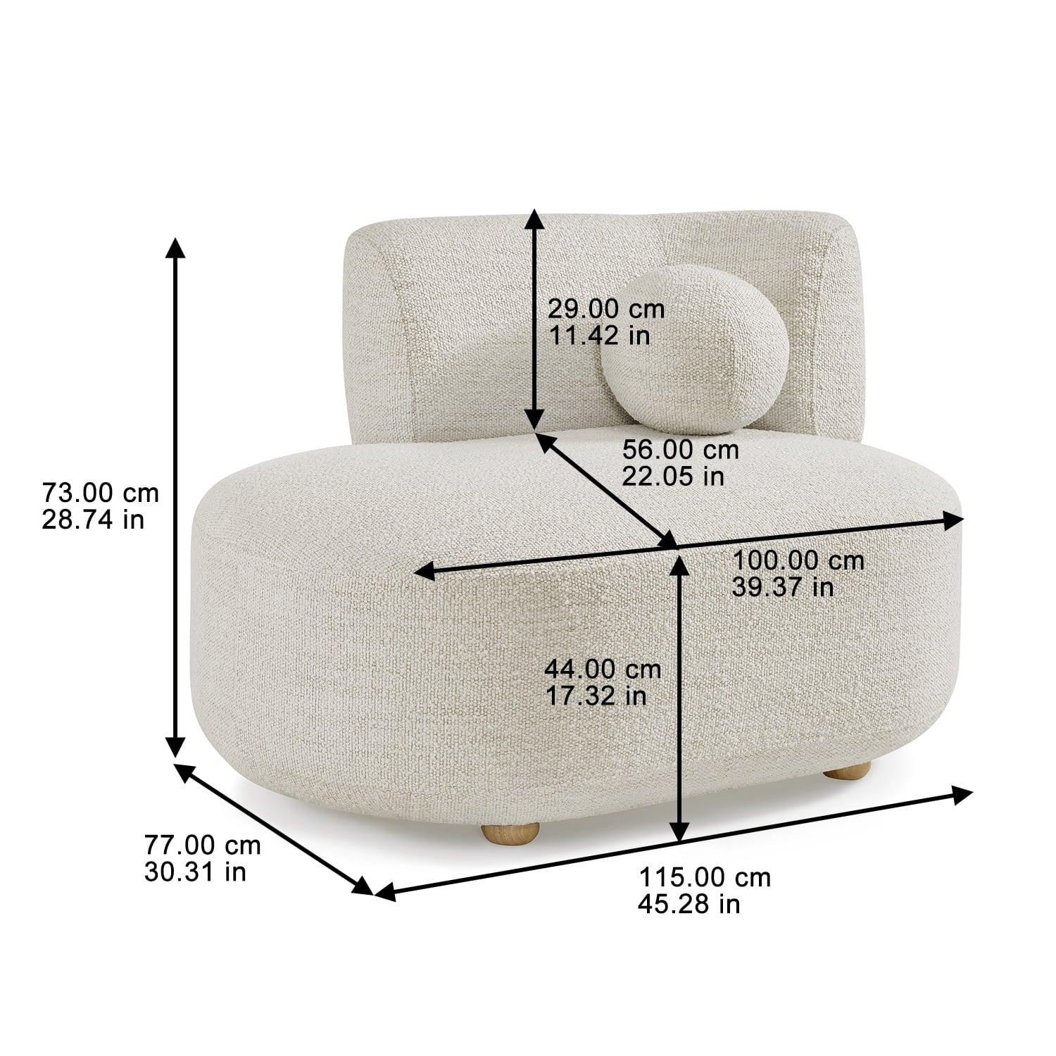 Juliet Modern Boucle Chaise & Storage Ottoman, Pearl