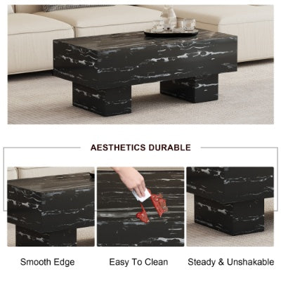 The Black Coffee Table Has Patterns. Modern Rectangular Table, Suitable For Living Rooms And Apartments. 43.3X21.6X17.2