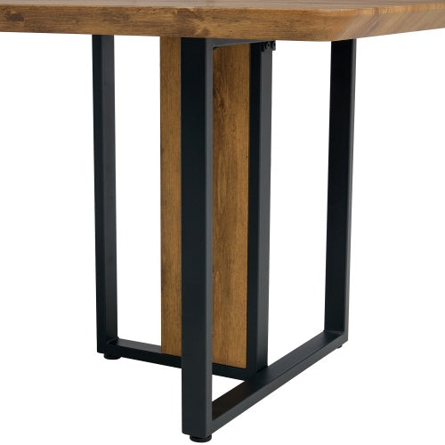 Table And Chair Set.67x36 Wood-Textured MDF Dining Table Set With 4 Brown Suede Chairs.MDF Sticker,Wood Colored Texture Sticker,Brown Armless Dining Chair,Suitable For Kitchen,Dining Room,etc.