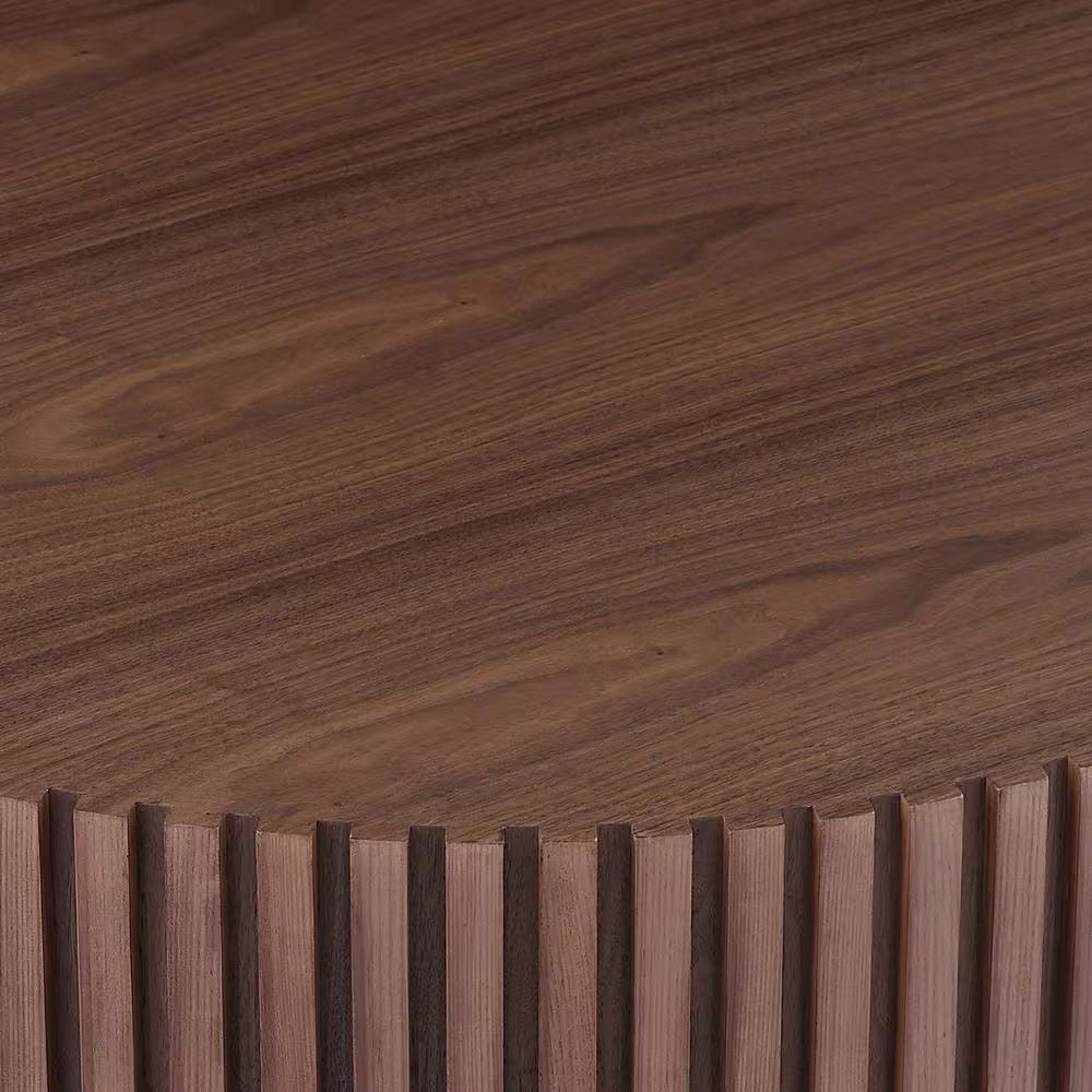 WALNUT MDF Coffee Table 31.49 In. Modern Handcraft Drum Outdoor Coffee Table round Wood Coffee Table