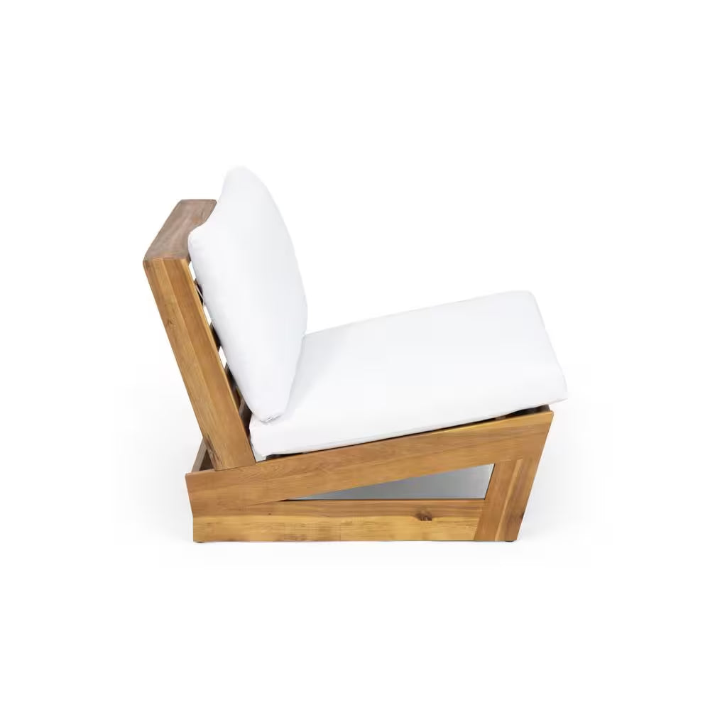 Figi Teak Wood Outdoor Patio Lounge Chair with White Cushion