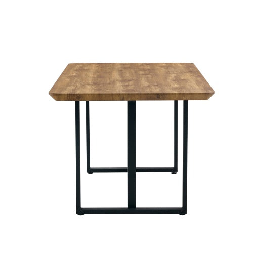 Table And Chair Set.67x36 Wood-Textured MDF Dining Table Set With 4 Brown Suede Chairs.MDF Sticker,Wood Colored Texture Sticker,Brown Armless Dining Chair,Suitable For Kitchen,Dining Room,etc.