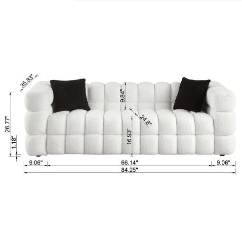 3-Seater Marshmallow Bouclé Sofa – 84.3″ Length, Deep Comfort White