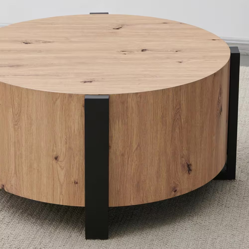 Darcie 36 In. Natural Faux Wood round Cocktail Coffee Table