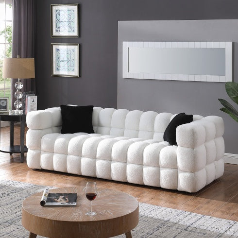 3-Seater Marshmallow Bouclé Sofa – 84.3″ Length, Deep Comfort White