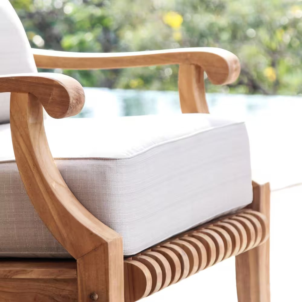 Mosko Premium Indonesia Teak Wood Outdoor Lounge Chair with Beige Cushion