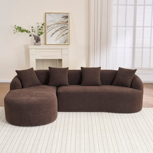 Full-Compression Chenille L-Shape Sectional Sofa – Brown Modular Chaise, 30D High-Density, 900 lbs Capacity