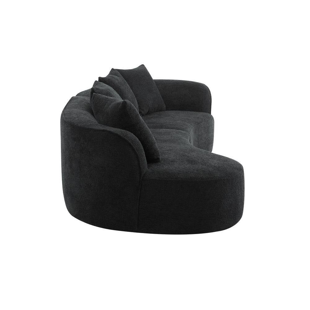 Haven 126.25 In. Modern Boucle Fabric Upholstered 5-Seater Sectional Sofa In. Black with Pillows, Full Foam