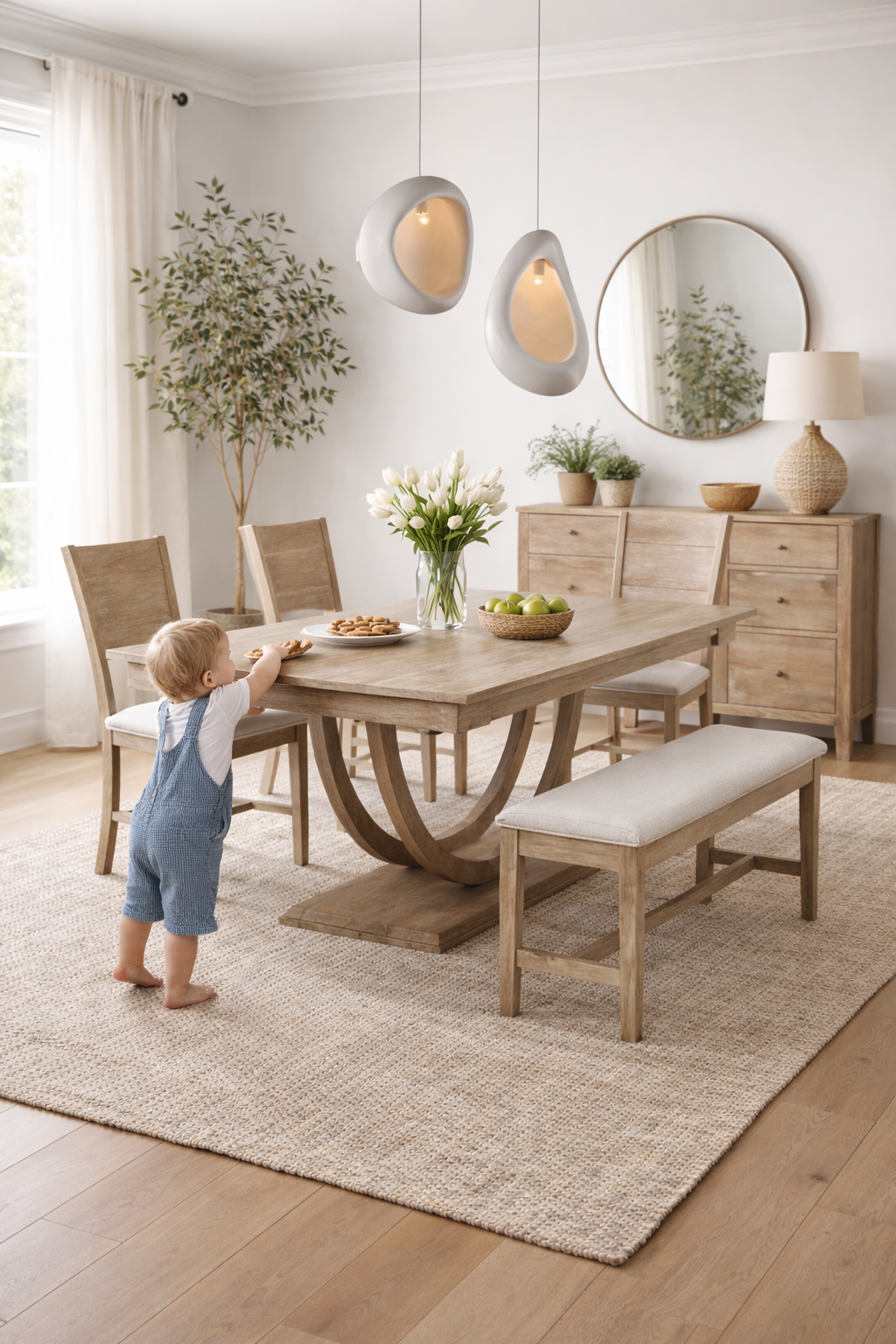 6-Piece Half-Round Wood Dining Set