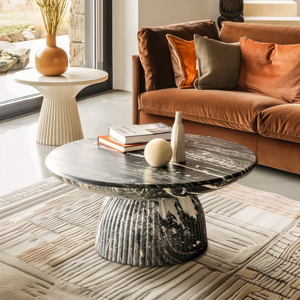 Maddox Single round Coffee Table Stone Marble Effect